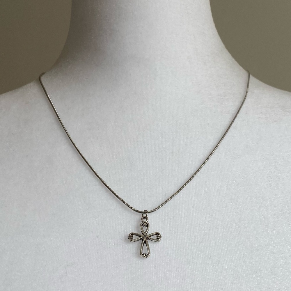 Christian Cross Religious Confirmation Necklace STAINLESS STEEL Silver Jewelry